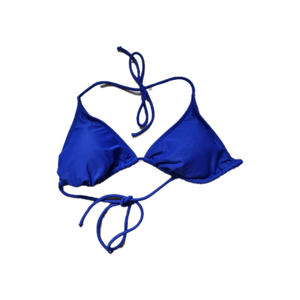 OP Blue Triangle Bikini Top Womens L Halter Tie String Swim Adjustable EUC